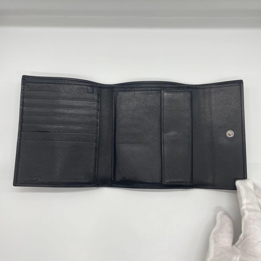 【美品】 PRADA プラダ サフィアーノレザー 折り財布 ブラック w4