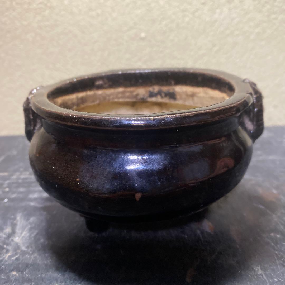 中国古玩　三つ足黒釉香炉7cm11cm