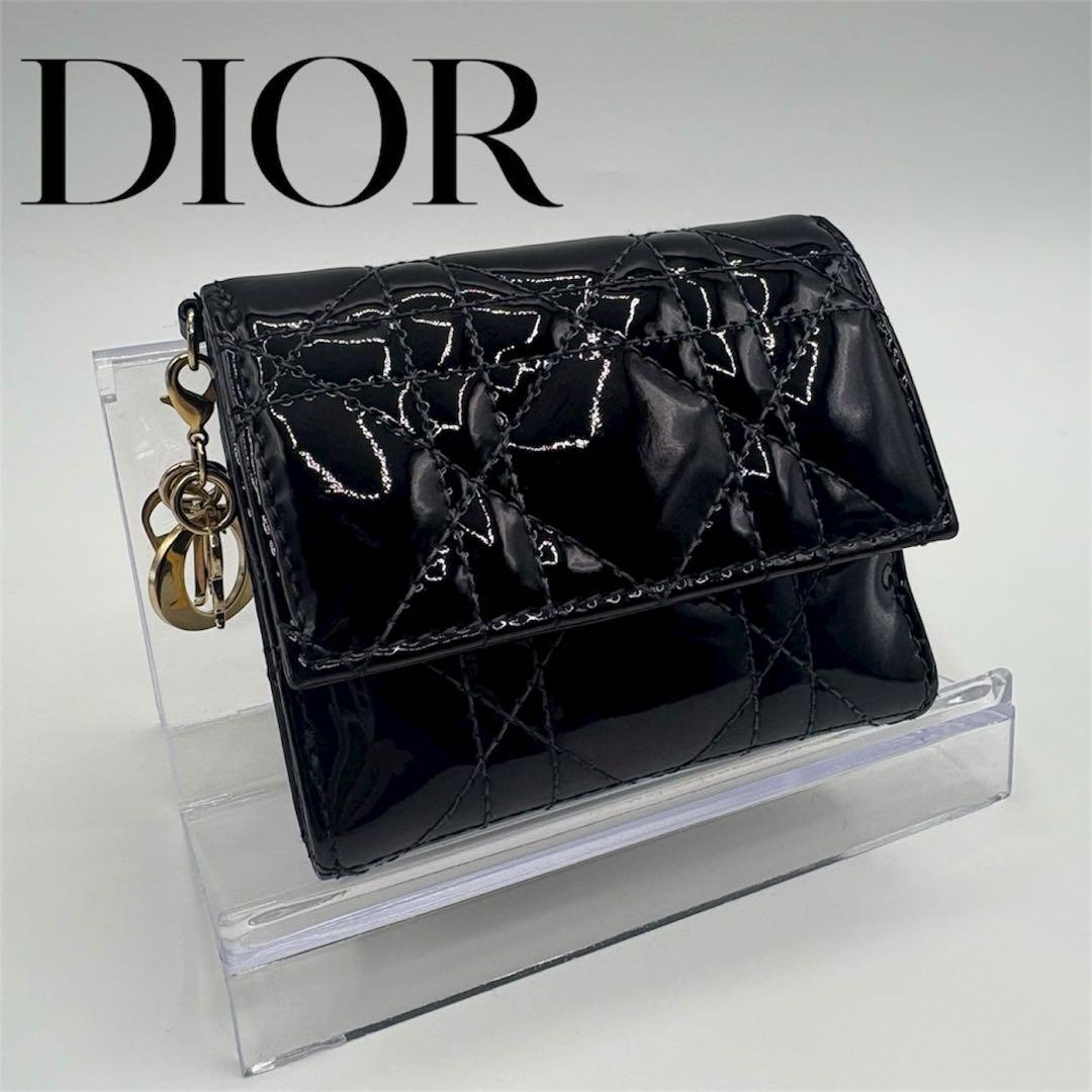 DIOR☆レディ ディオール☆エナメル☆ロータスウォレット☆カナージュ☆財