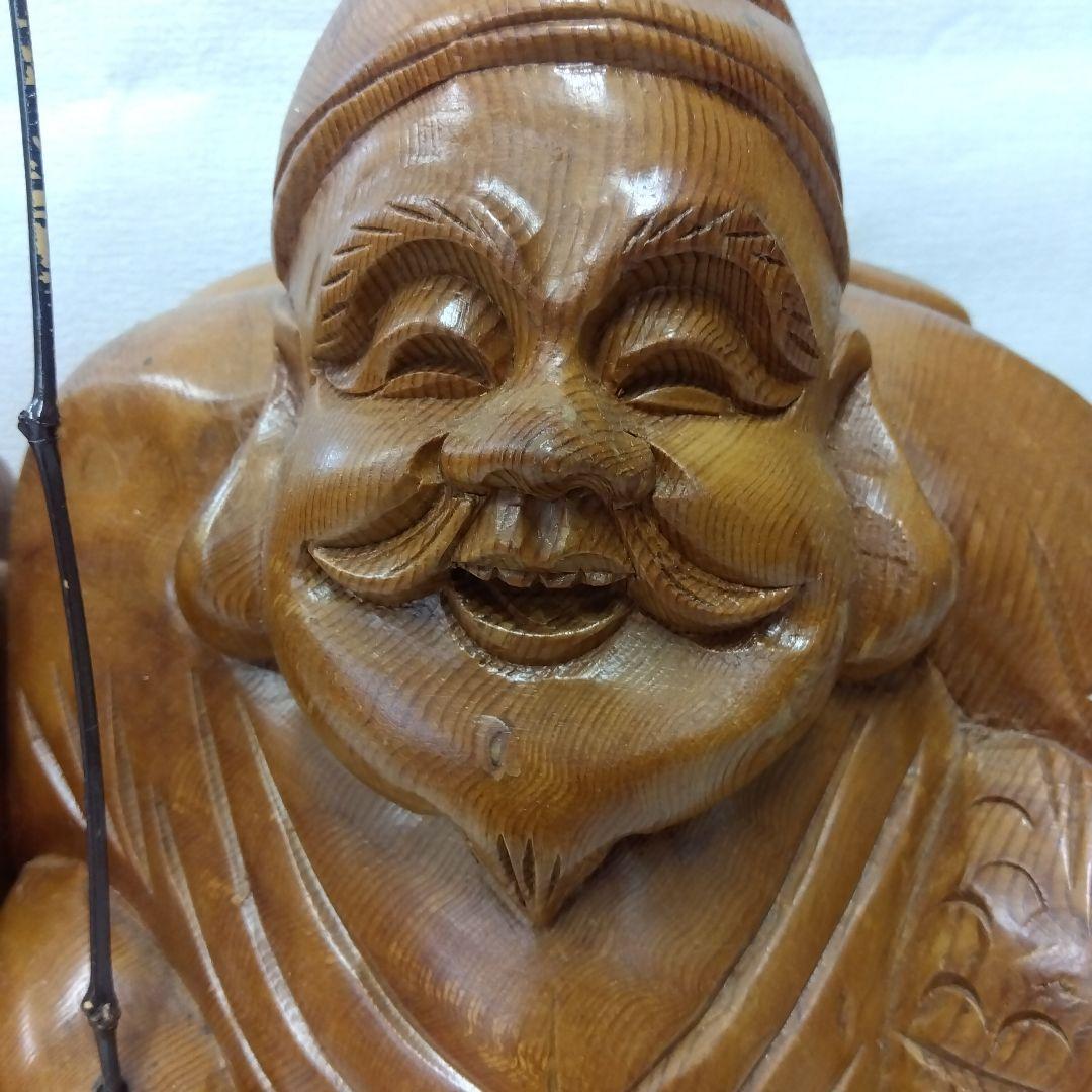 木製彫刻 笑顔の神様 2体セット【大】大黒様・恵比寿様　縁起物