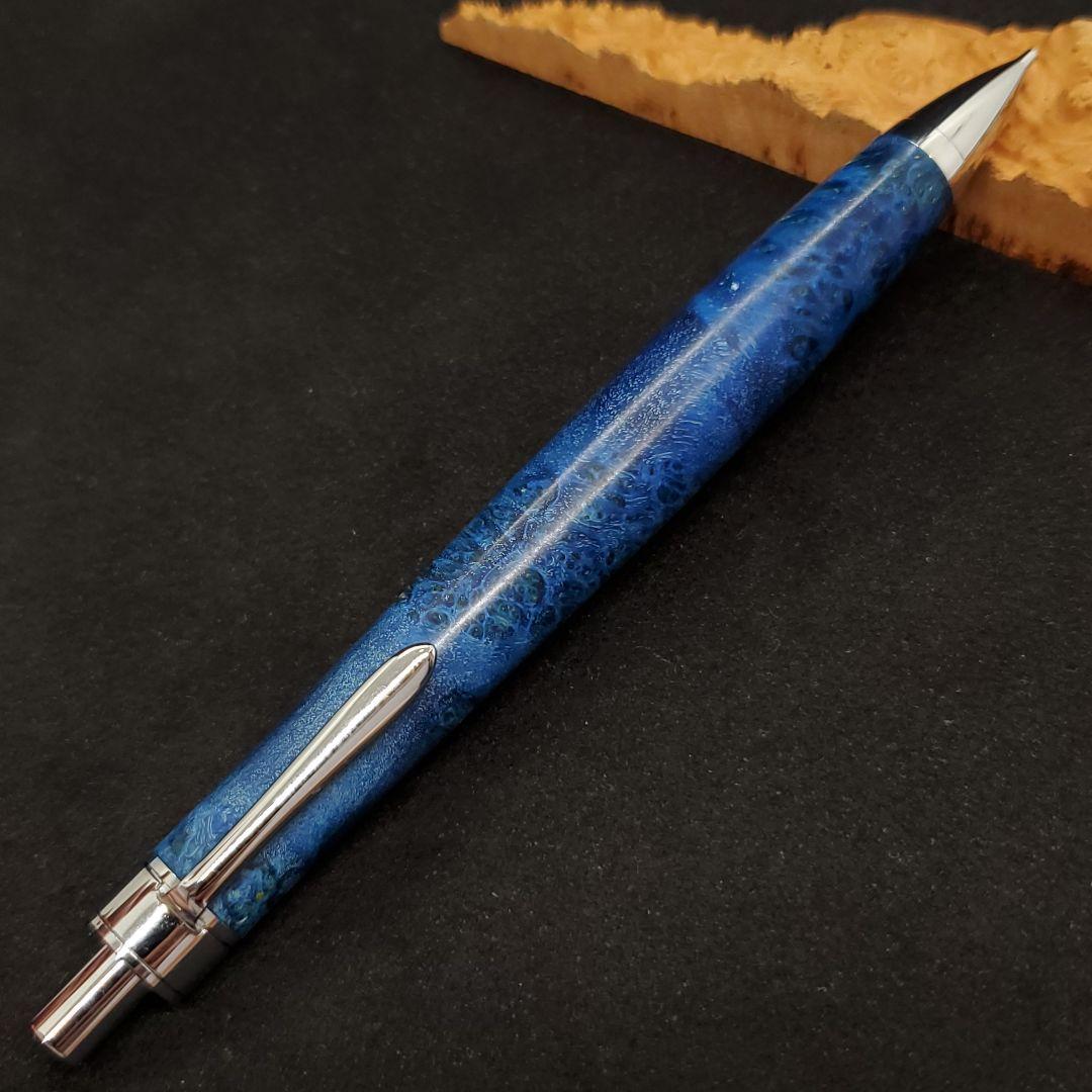 24Bハンドメイド木軸シャーペンスタビライズドウッド青