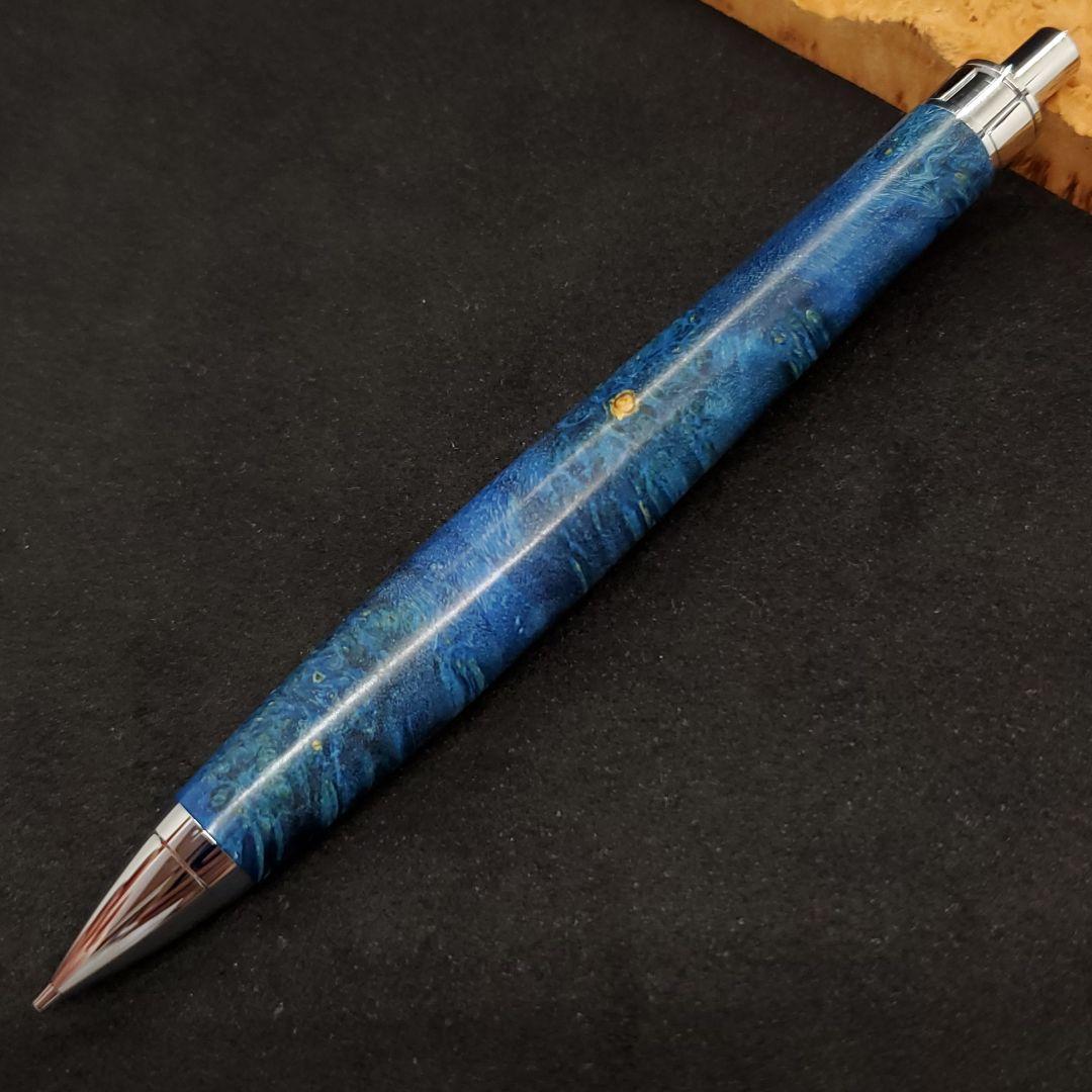 24Bハンドメイド木軸シャーペンスタビライズドウッド青