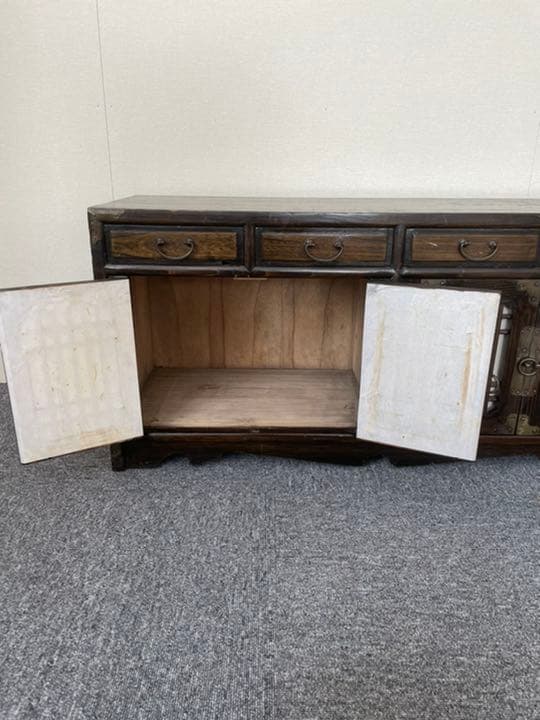 李朝箪笥 桐箪笥 キャビネット 2つの 観音扉 4つの 小引き出し 中古品