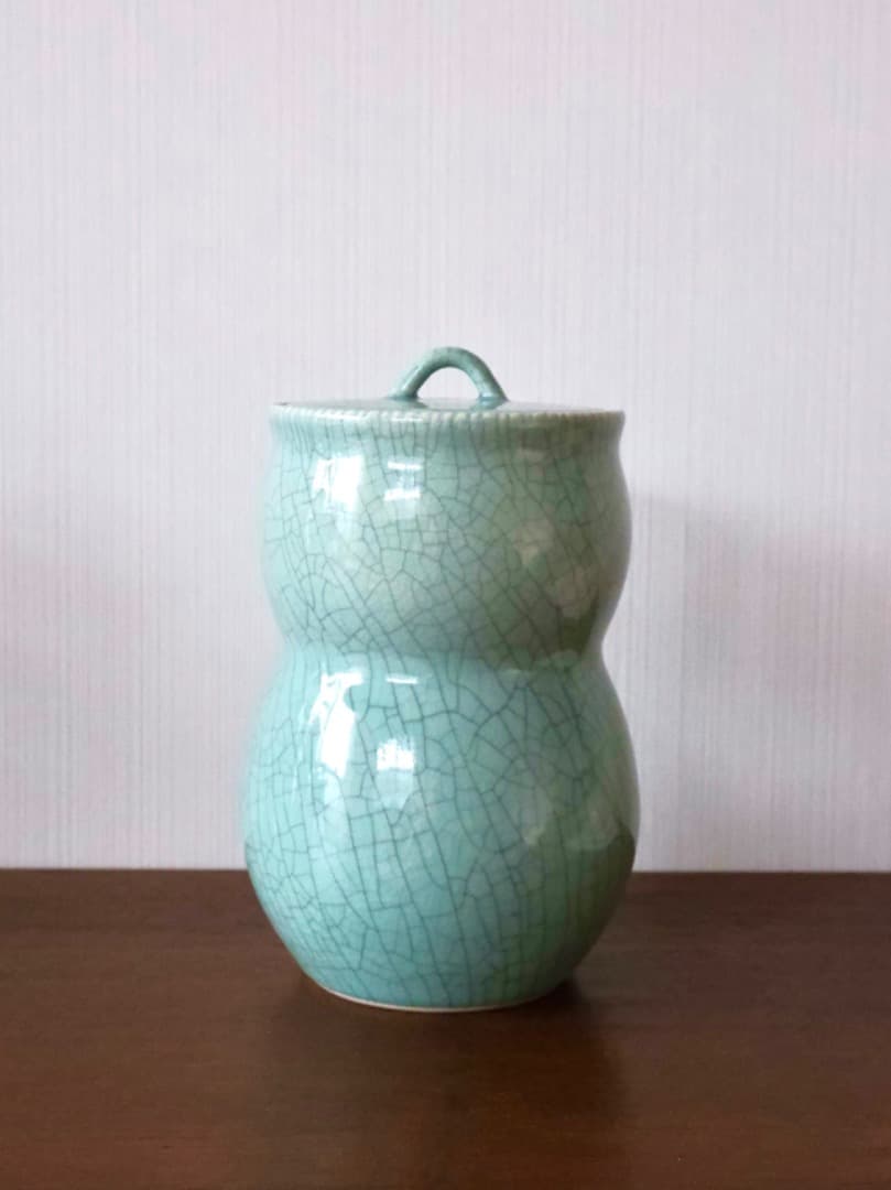 七官青磁　長水指　祥堂　茶道具　水指　箱付　Q2301