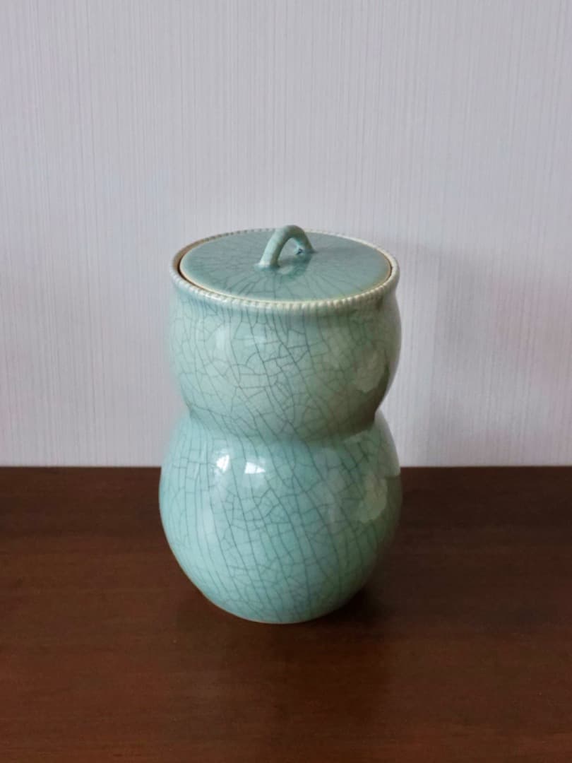 七官青磁　長水指　祥堂　茶道具　水指　箱付　Q2301