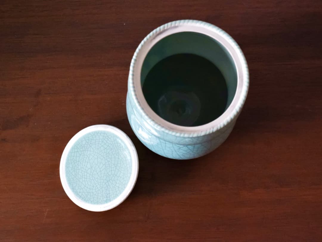 七官青磁　長水指　祥堂　茶道具　水指　箱付　Q2301