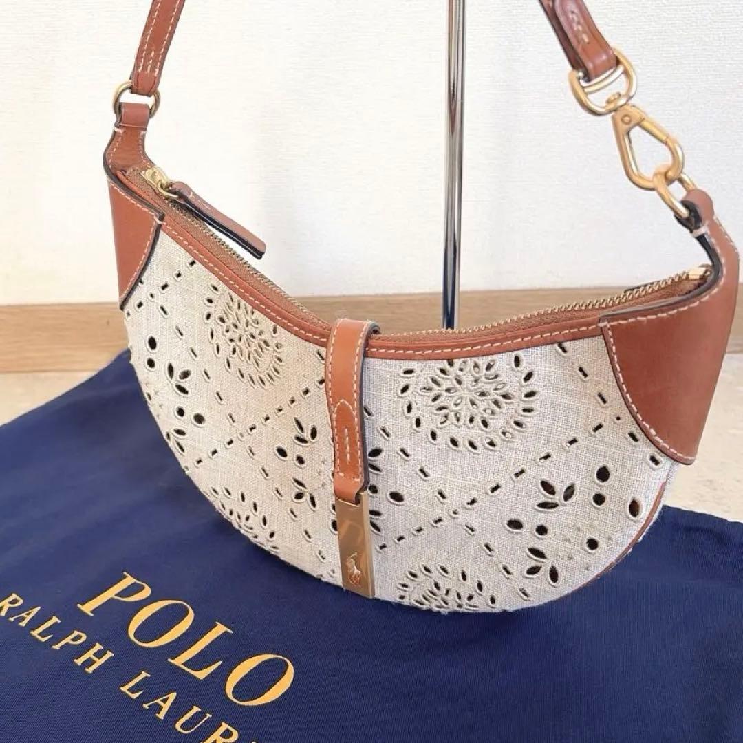 【ポロラルフローレン】美品✨リネン混 ID アイレット ワンショルダーバッグ