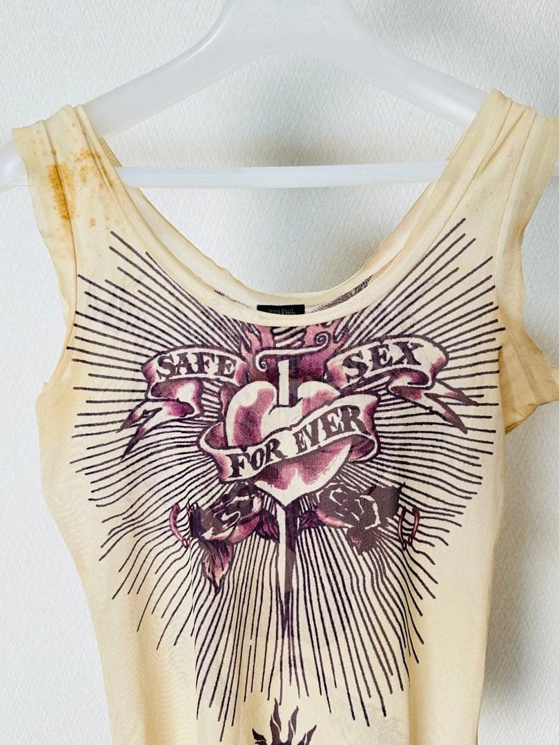 ジャンポールゴルチェ ファム ドラゴン&ハートタトゥー パワーネットタンクトップ