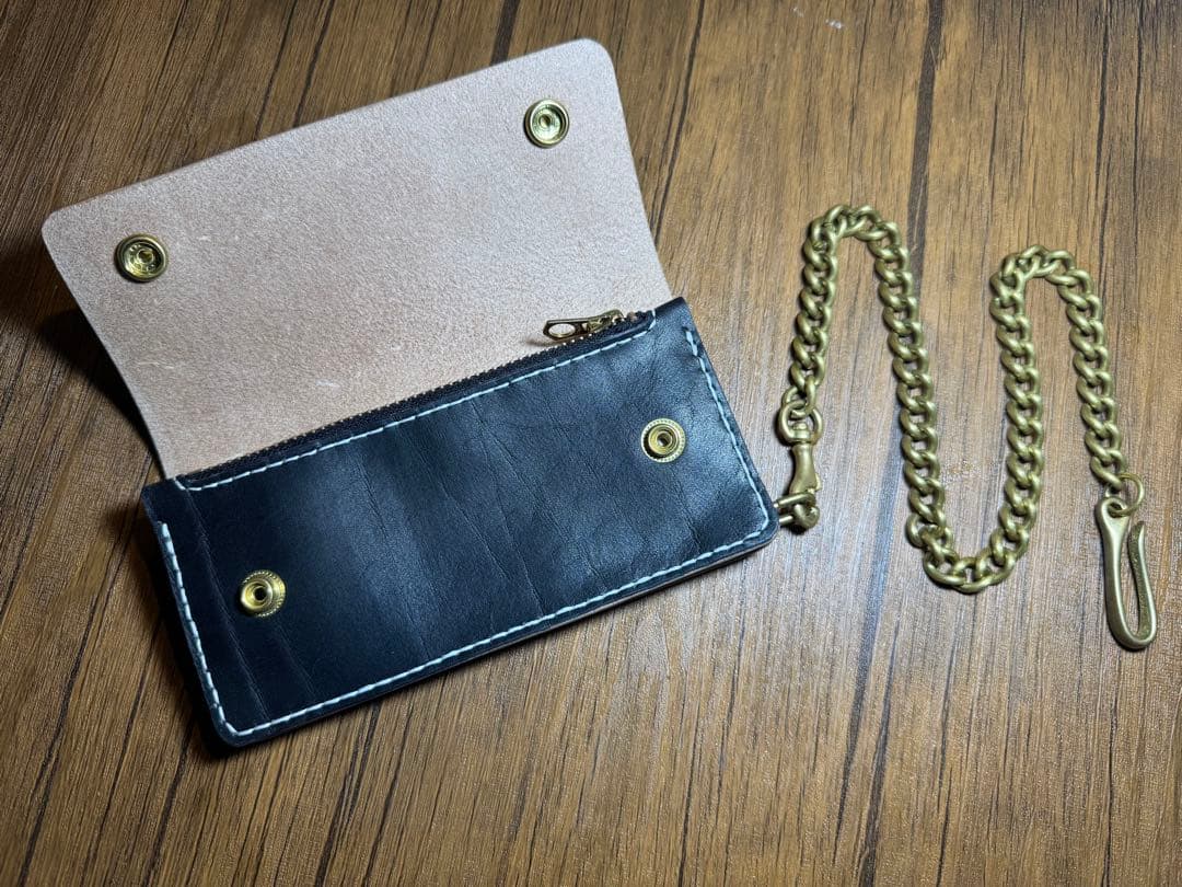 トラッカーウォレット【昭南本ヌメ】　ロング　三層 丘染めブラック