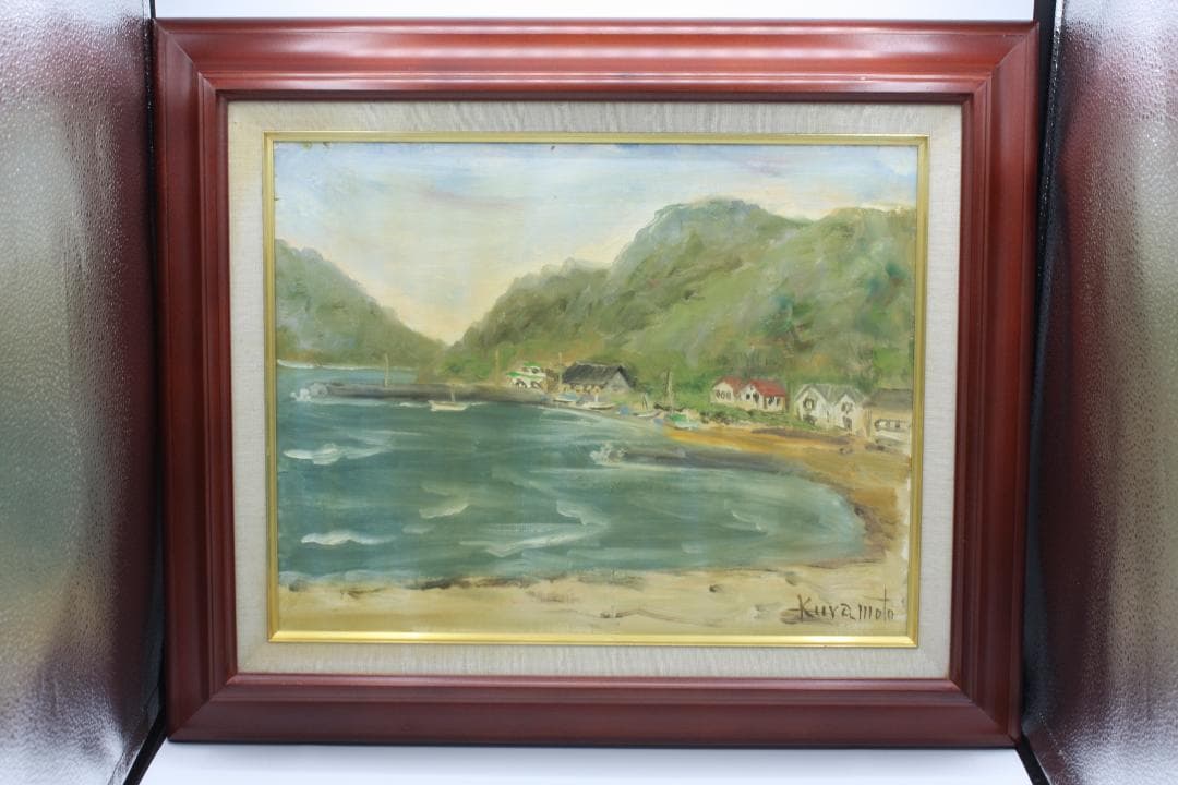 額縁付き日本田舎風景画   油絵