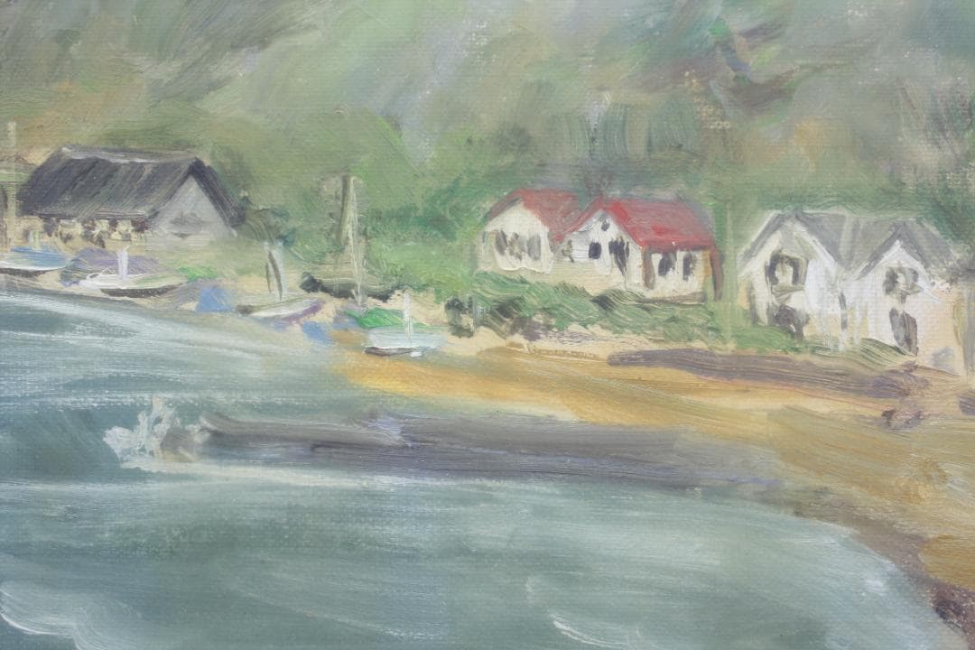 額縁付き日本田舎風景画   油絵