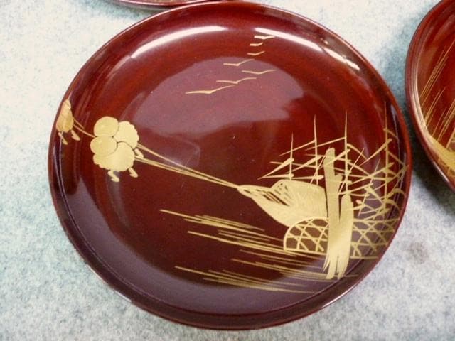 蒔絵 銘々皿 9枚 [B23818] 舟曳き図 漆器 漆芸 茶道具 菓子器