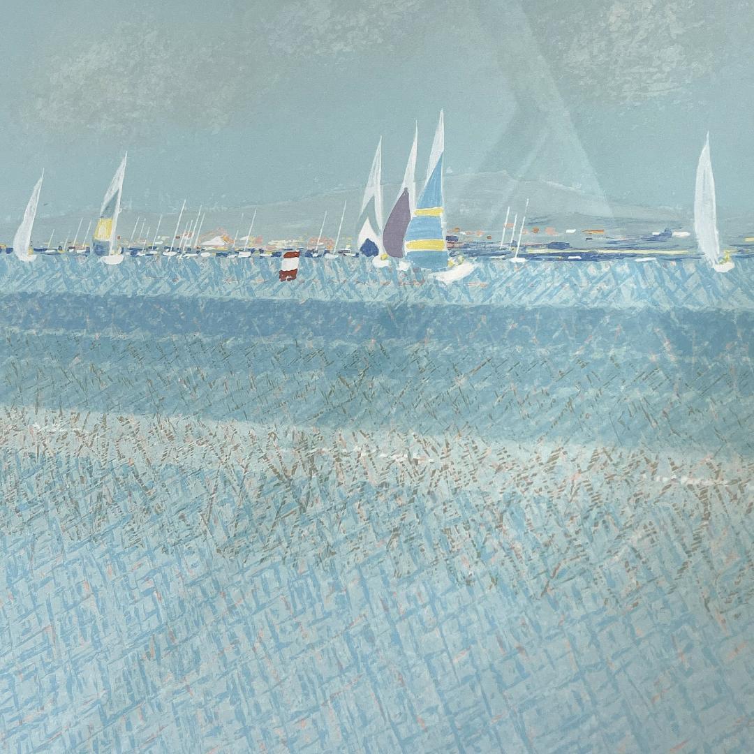 美品 真作保証 アンドレ・ブーリエ『ヨットハーバー』大判リトグラフ直筆サイン入り