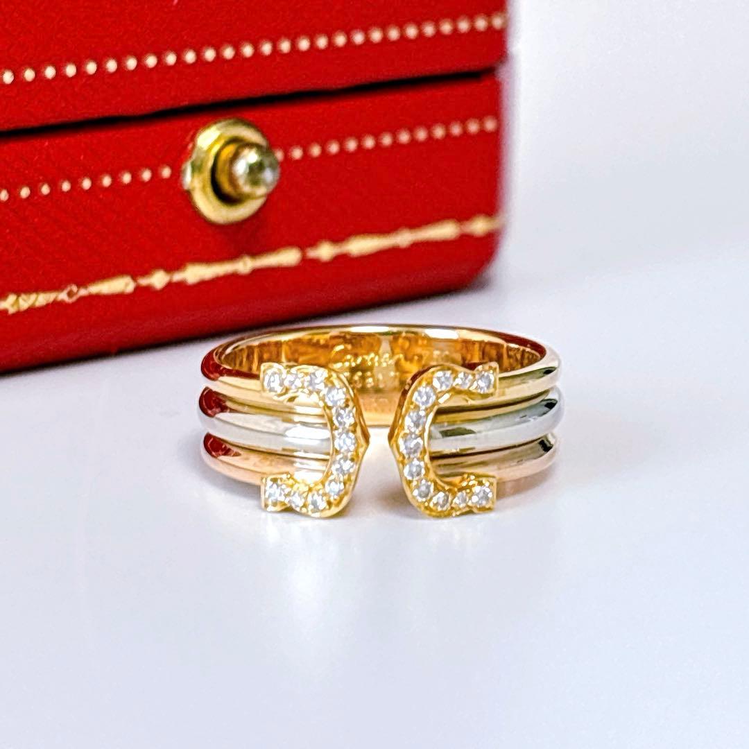 【新品仕上げ】カルティエ 2C　C2 スリーゴールド ダイヤ リング 10号