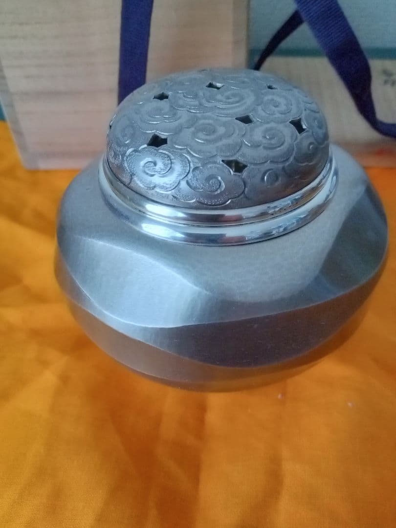 希少 現品限り 人間国宝 奥山峰石 作 純銀 雲水文香炉 刻印あり