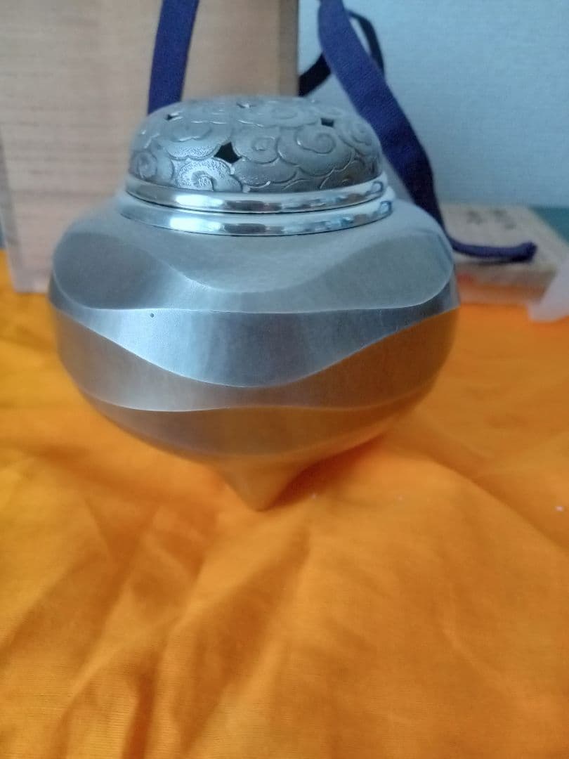 希少 現品限り 人間国宝 奥山峰石 作 純銀 雲水文香炉 刻印あり