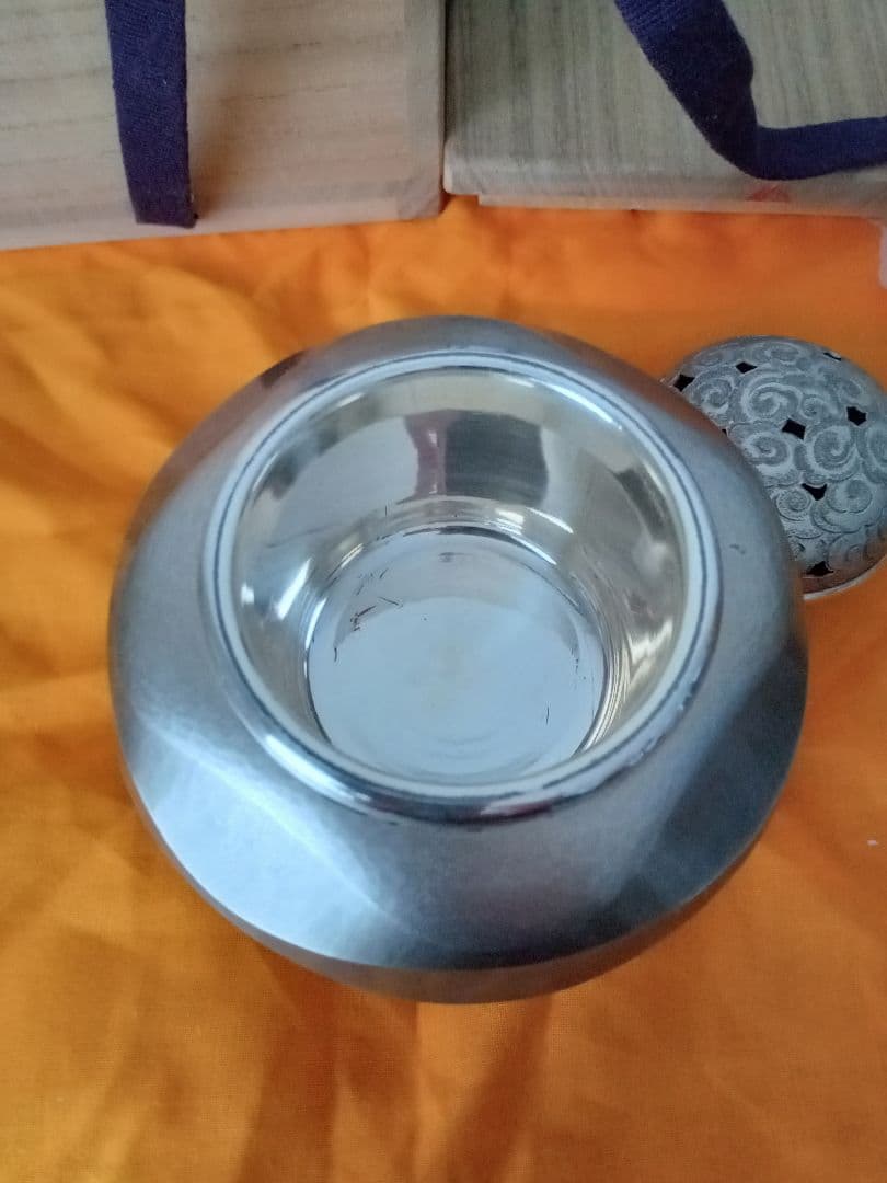 希少 現品限り 人間国宝 奥山峰石 作 純銀 雲水文香炉 刻印あり