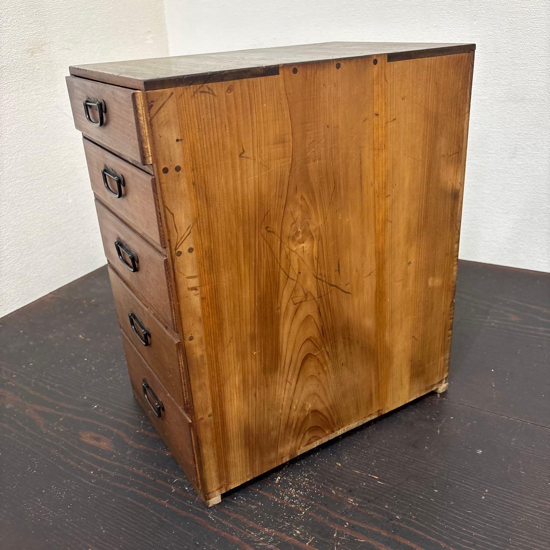 古道具 木製 小引き出し 5段 金具付き 昭和レトロ 収納棚 アンティーク