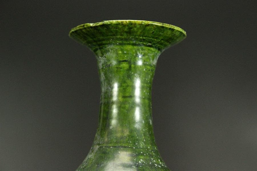 中国美術 緑釉 ニ彩 貼花瓶 高26.3cm(LC145)