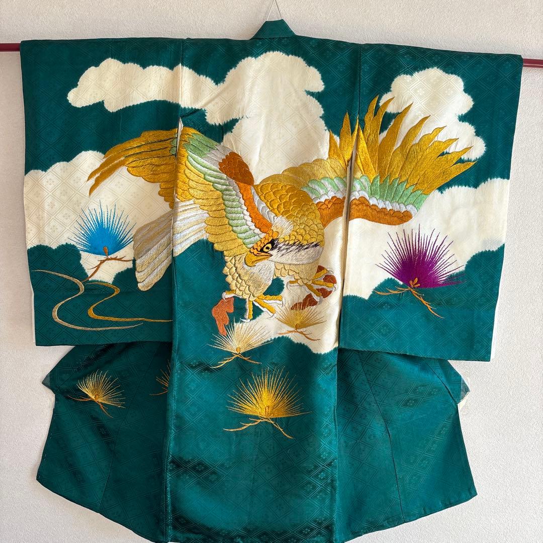 No.10 正絹　総刺繍 男の子お祝い着　長襦袢 七五三　のしめ