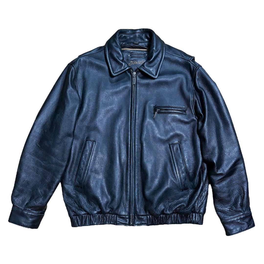 90's ST JOHN'S BAY レザースウィングトップ ライナー付 黒 M