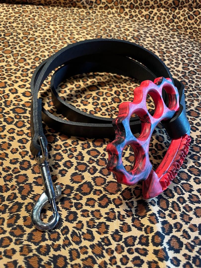 赤黒　ナックル　ドッグ　リード　本革