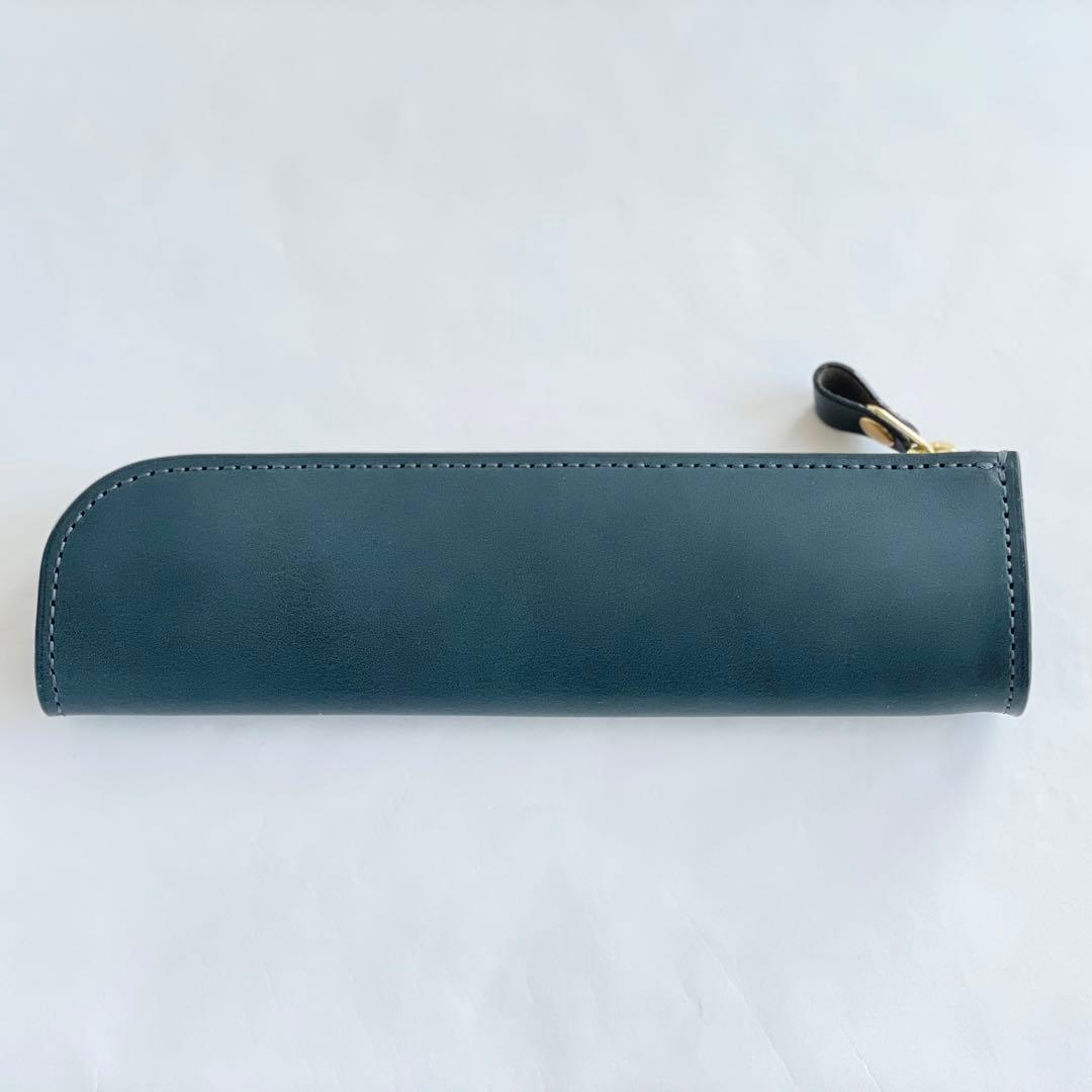 土屋鞄　ナチューラ　ヌメ革ファスナーペンケース　限定色ブルーグリーン