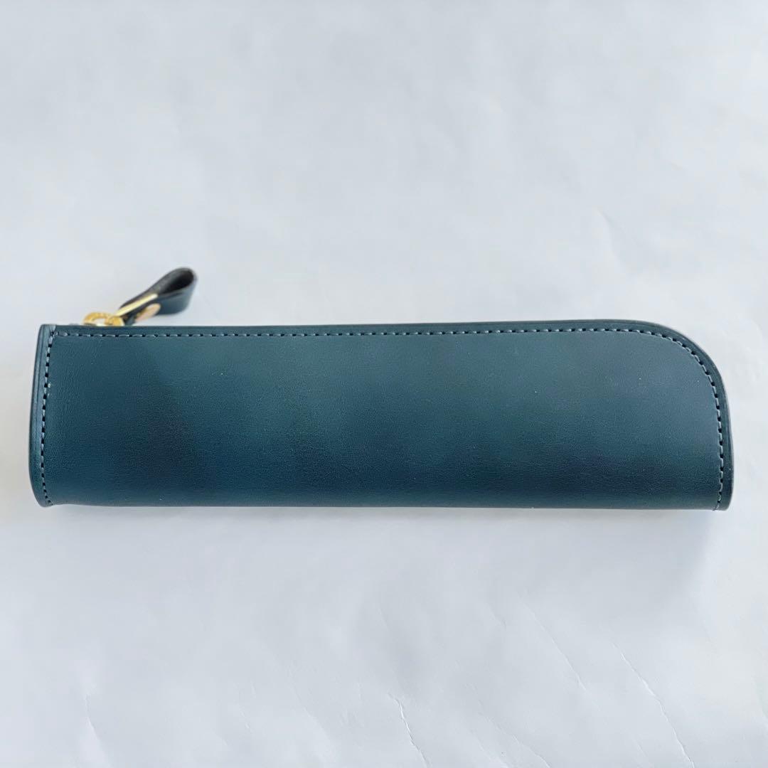 土屋鞄　ナチューラ　ヌメ革ファスナーペンケース　限定色ブルーグリーン