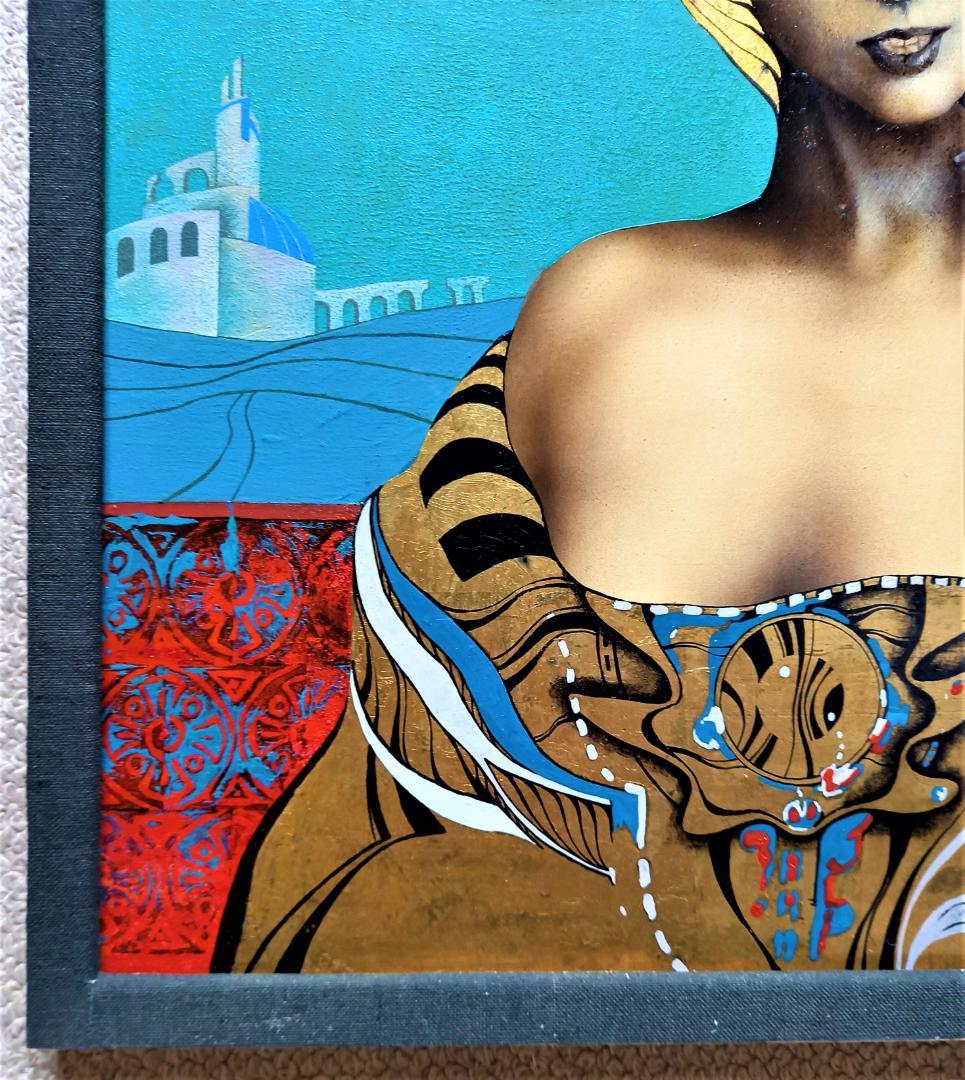 作者不詳　仮タイトル「ドレスを着た婦人図」Ｆ8号油彩画金が使われた豪華装飾　額装