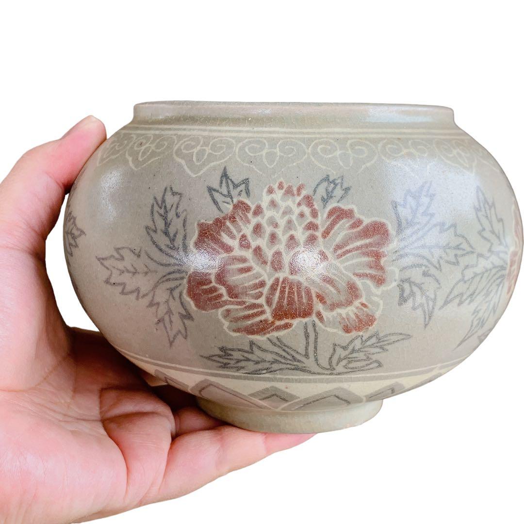修復跡有り　高麗　茶道具　中国　骨董品　アンティーク　古美術　牡丹　花柄