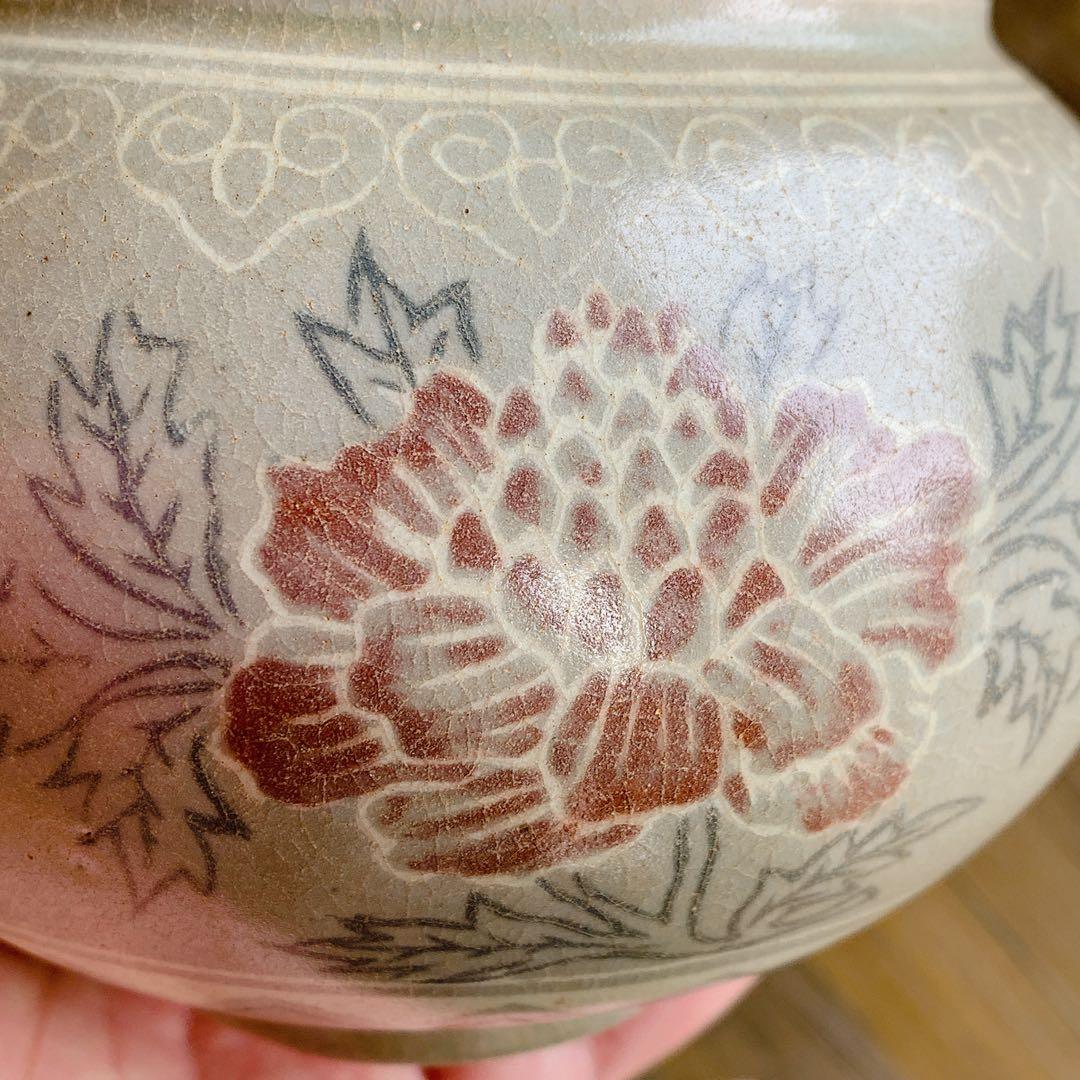 修復跡有り　高麗　茶道具　中国　骨董品　アンティーク　古美術　牡丹　花柄