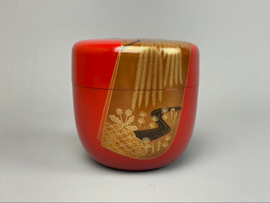 村田宗覚作 誰袖蒔絵 大棗 朱塗 茶道具 共箱付 漆芸 茶器 塗師 蒔絵 利休棗