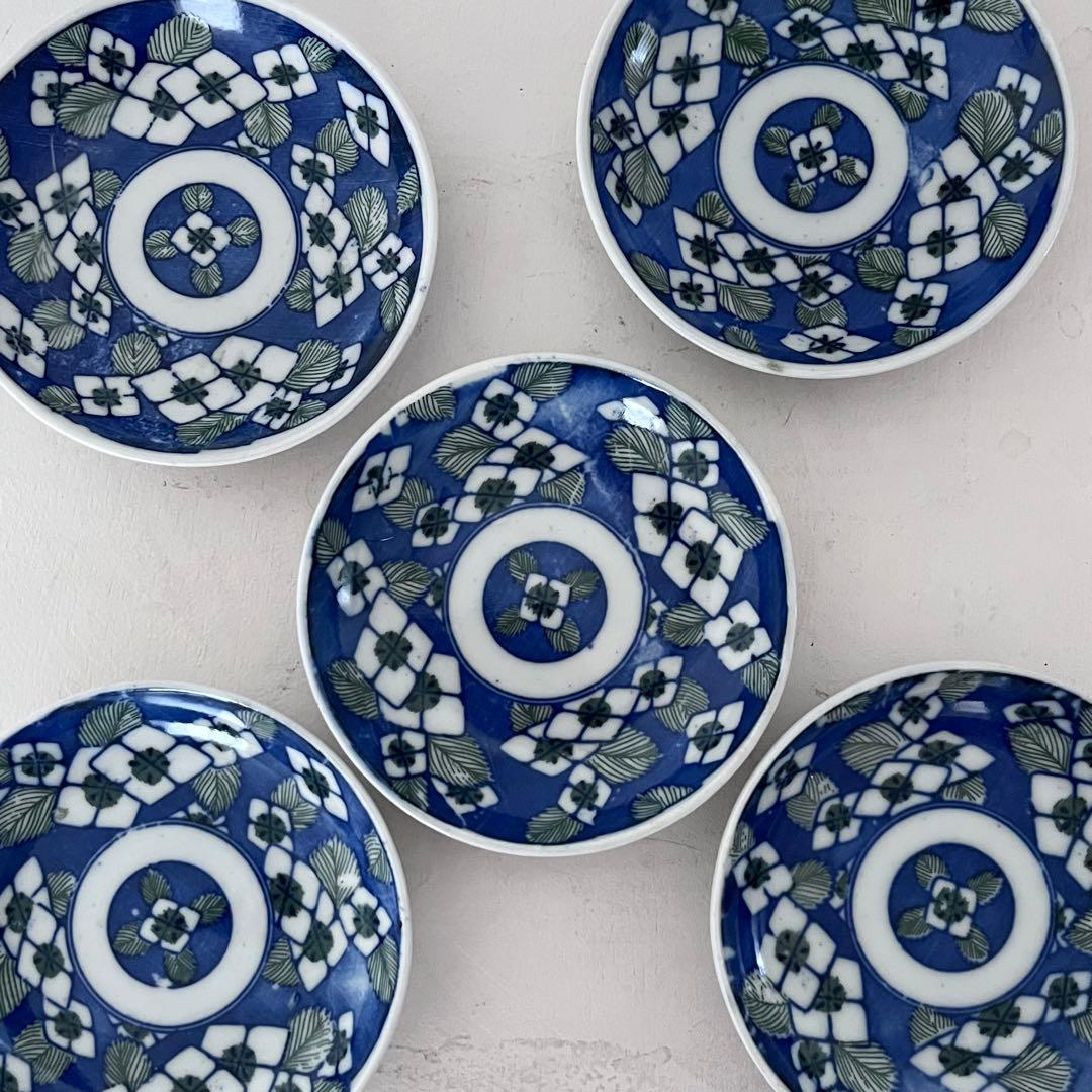 大正　骨董　印判　紫陽花　小皿5枚組