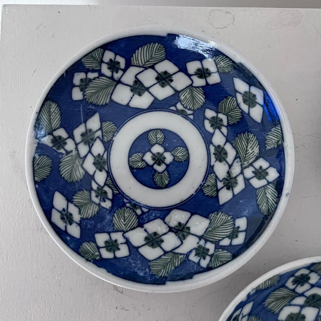 大正　骨董　印判　紫陽花　小皿5枚組