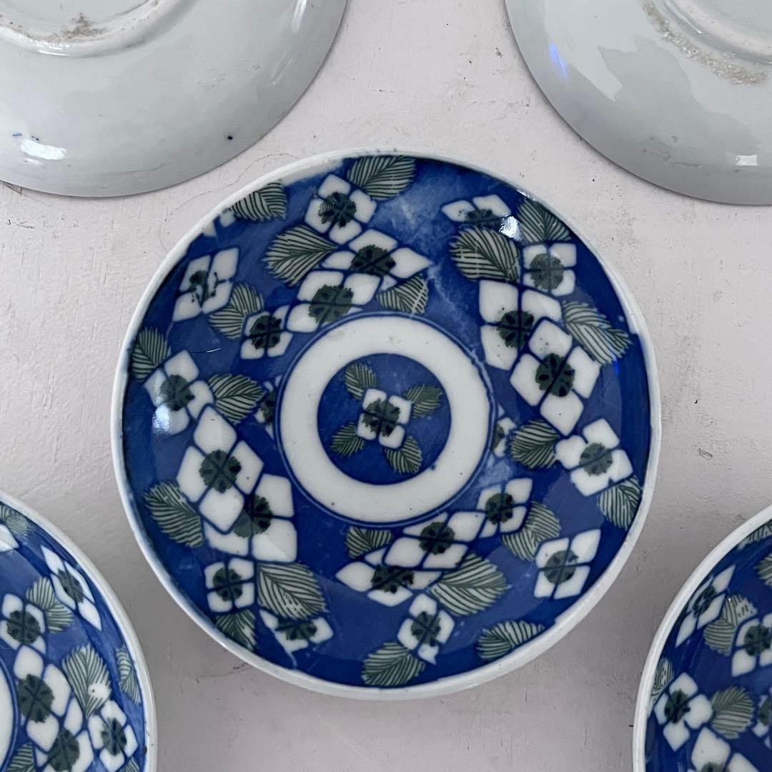 大正　骨董　印判　紫陽花　小皿5枚組