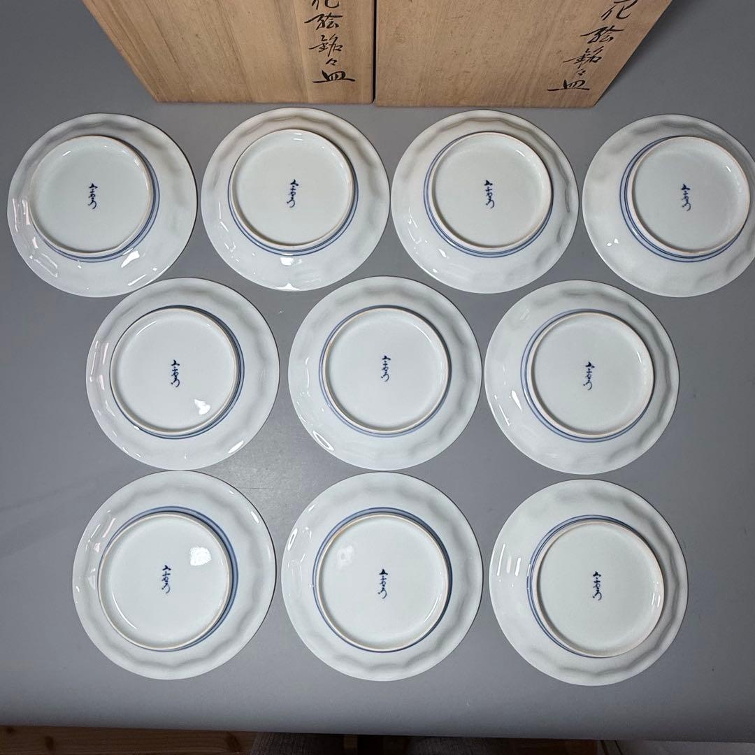 人間国宝　十三代　今泉今右衛門　錦花絵銘々皿　二箱　10枚　直径16.8cm