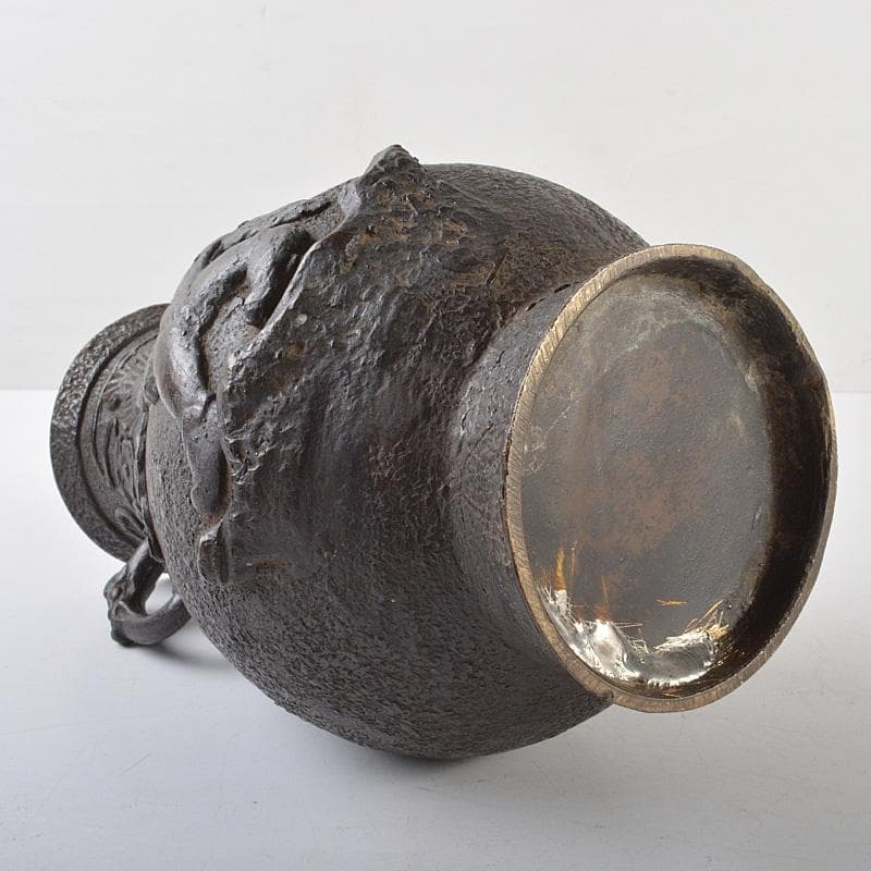 中国　古銅　人物文　双獣耳瓶　重さ約1709g　V　R6196