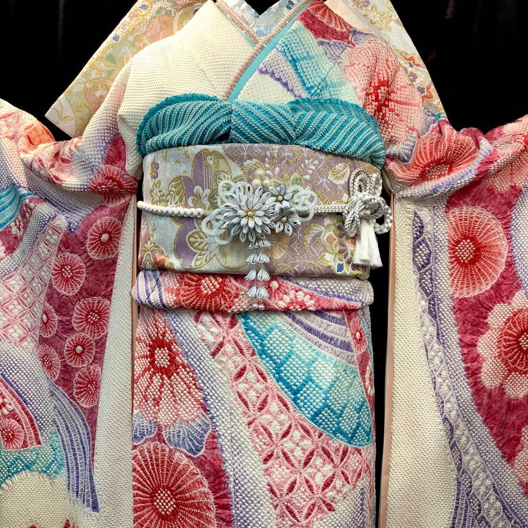 振袖フルセット■未使用■藤娘きぬたや■吉祥熨斗模様■総絞り■振袖一式