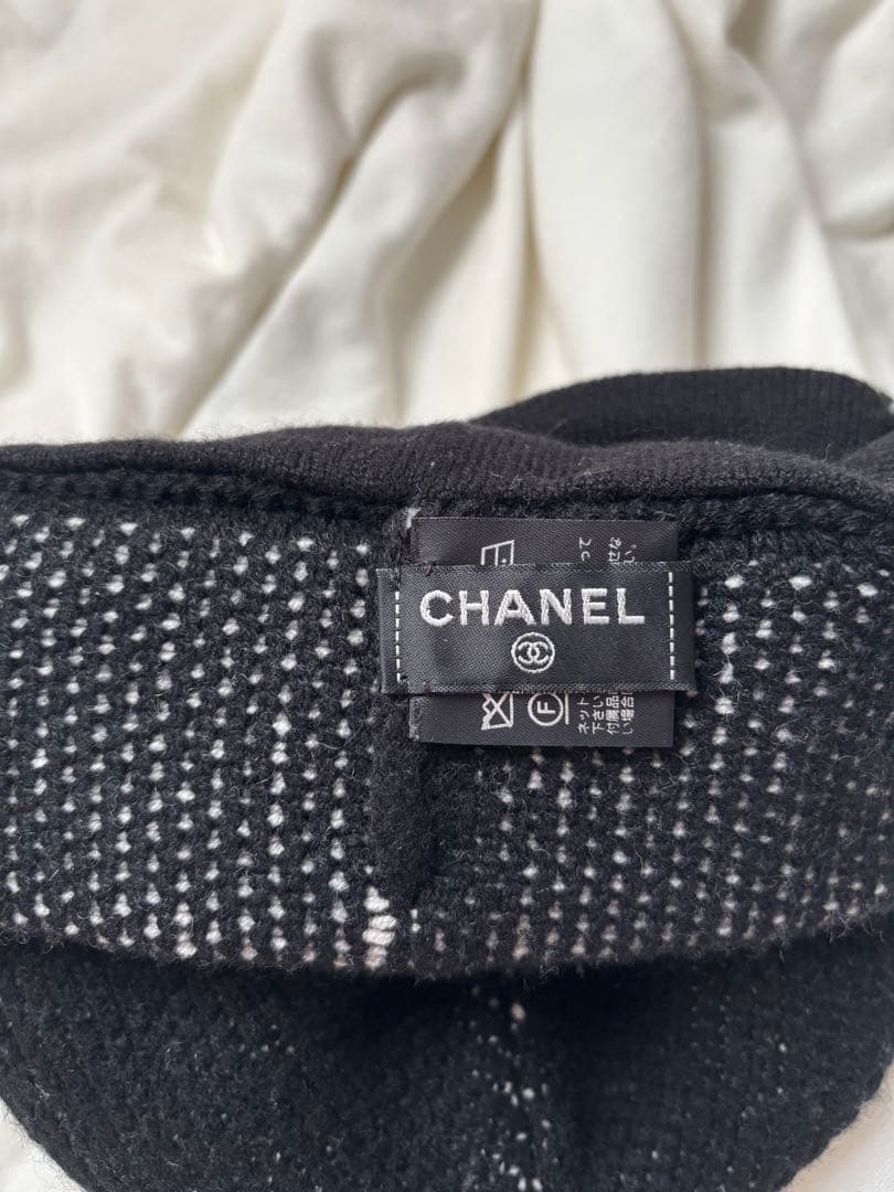CHANEL ロゴ　ニットキャップ　カシミア　ブラック