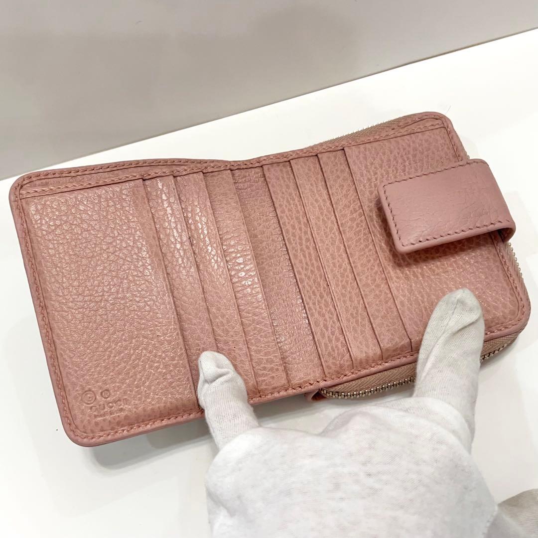 グッチ 折り財布 GGキャンバス GG ラウンドファスナー コンパクト ピンク