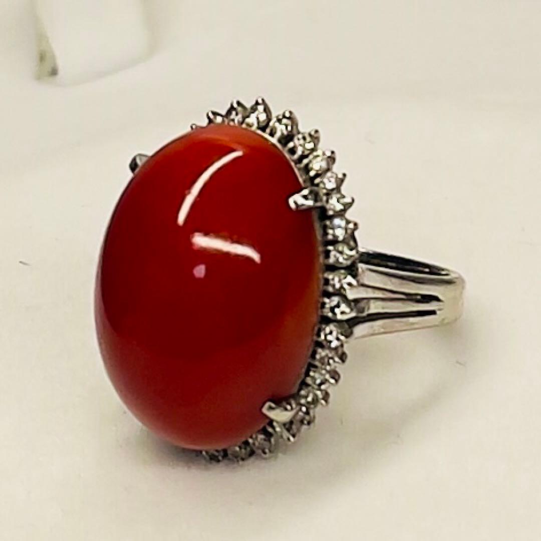 T*I様 天然赤珊瑚 ダイヤモンドpt900 大振りリング