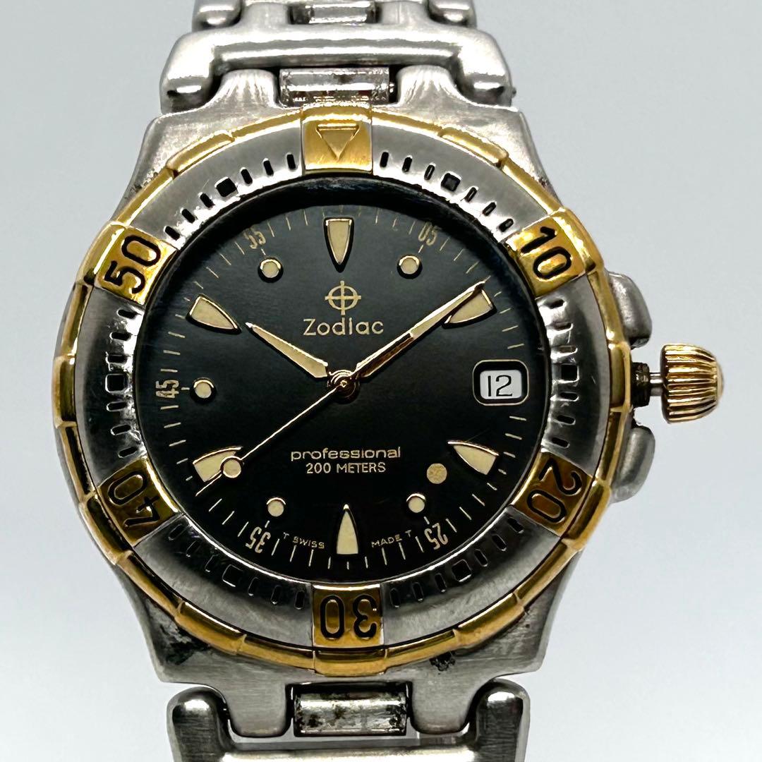 新品電池 稼働 ゾディアック QZ デイ SS メンズ 腕時計 シルバー