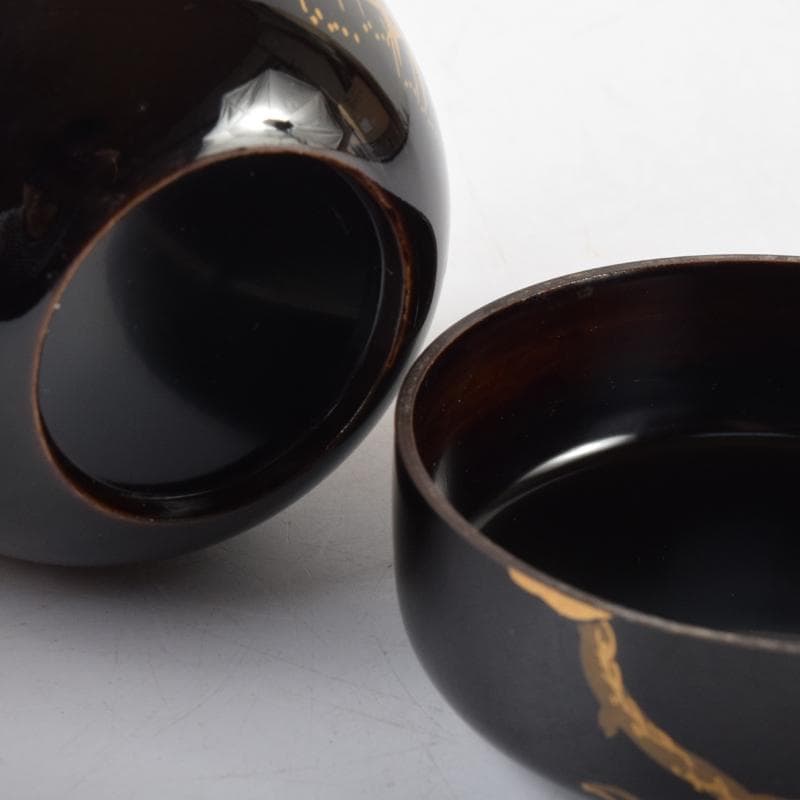 茶道具　漆塗　嘉祥作　松鶴蒔絵　棗　共箱　V　7065