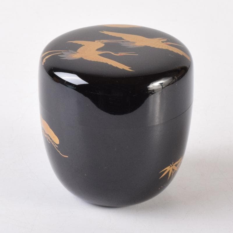 茶道具　漆塗　嘉祥作　松鶴蒔絵　棗　共箱　V　7065