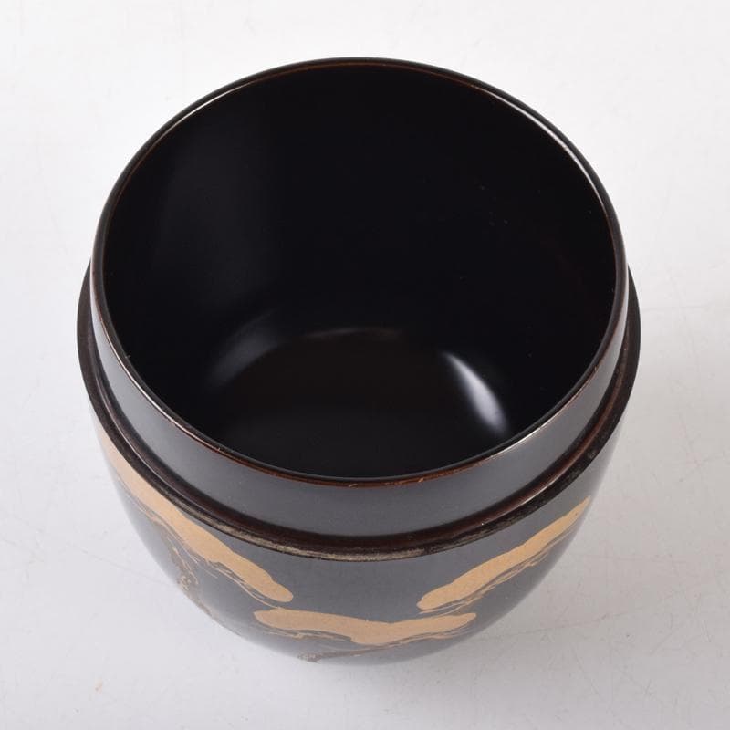 茶道具　漆塗　嘉祥作　松鶴蒔絵　棗　共箱　V　7065