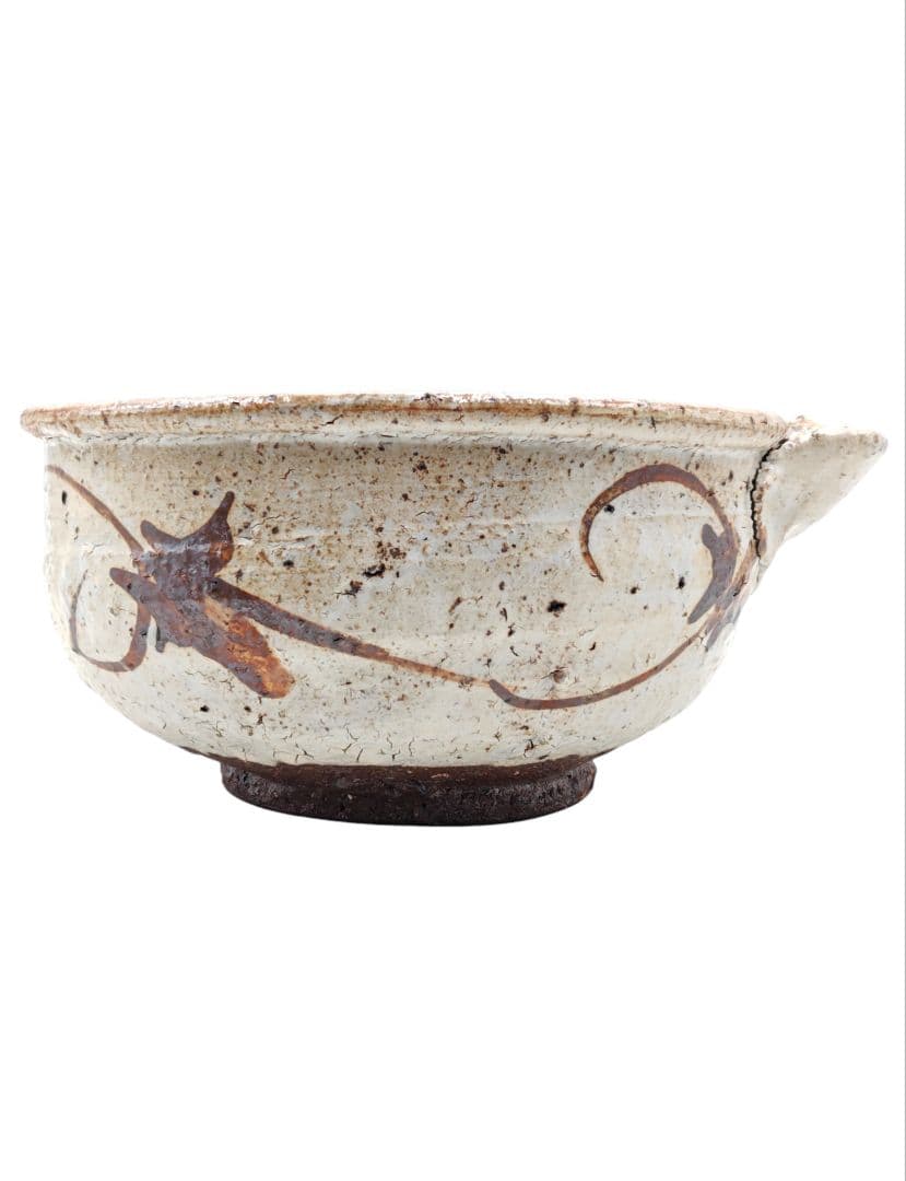 唐津焼 【中川自然坊】『粉引 唐津 片口 鉢』 幅約２４cm 在印 桐共箱 鉢