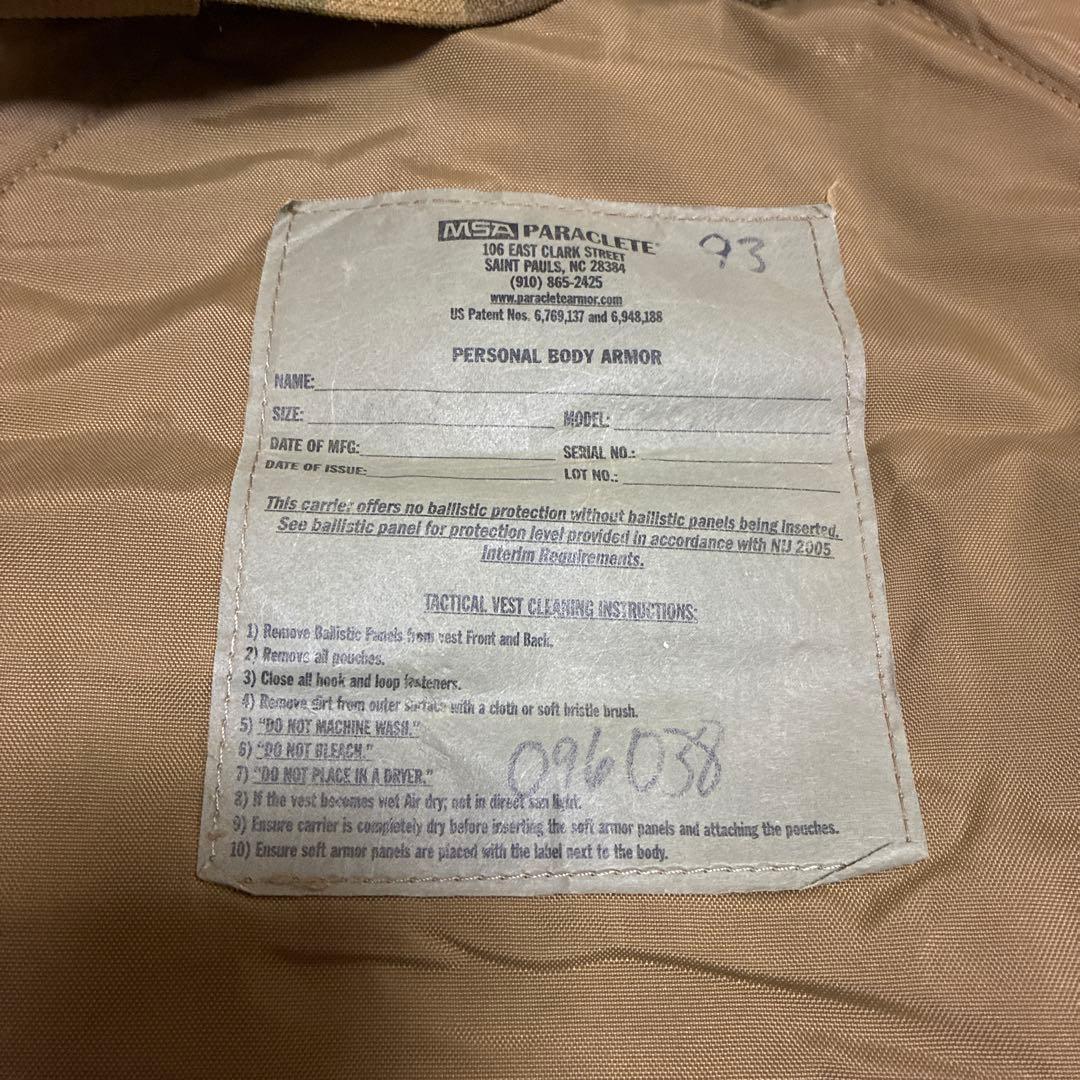 個人装備 MSA Paraclete Plate Carrier Multicam