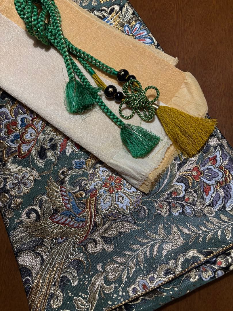 正絹　辻ヶ花地文　正絹無地振袖 花紋　トールゆったりサイズ エメラルドグリーン