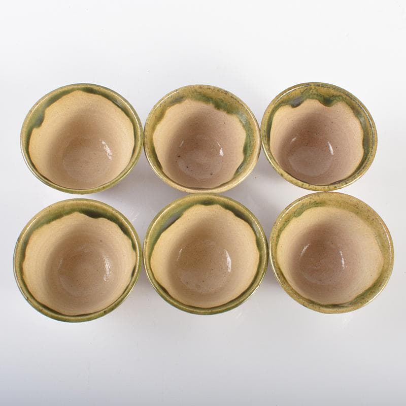 煎茶道具　京焼　清水焼　瑞光窯　織部煎茶碗　六客　共箱　M　R6248