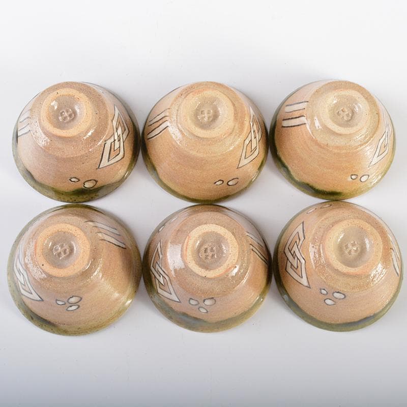 煎茶道具　京焼　清水焼　瑞光窯　織部煎茶碗　六客　共箱　M　R6248